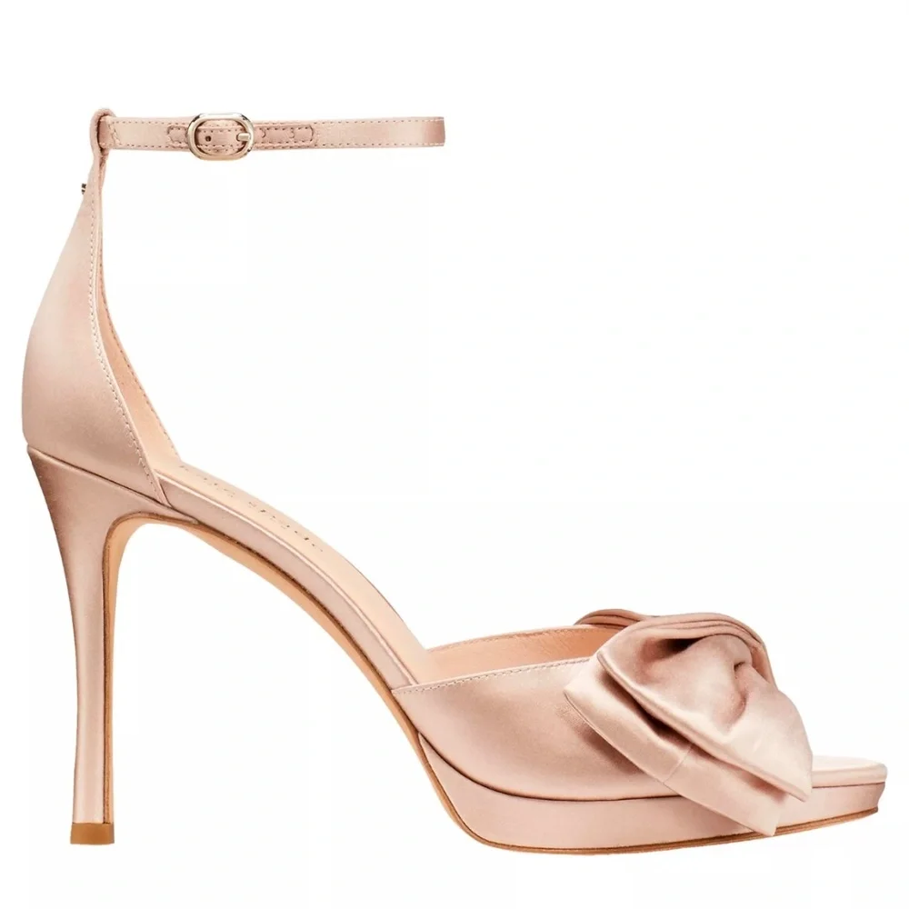 Kate Spade Bridal Bow Champagne Satin Platform Sandal Stiletto Heel Evening pump